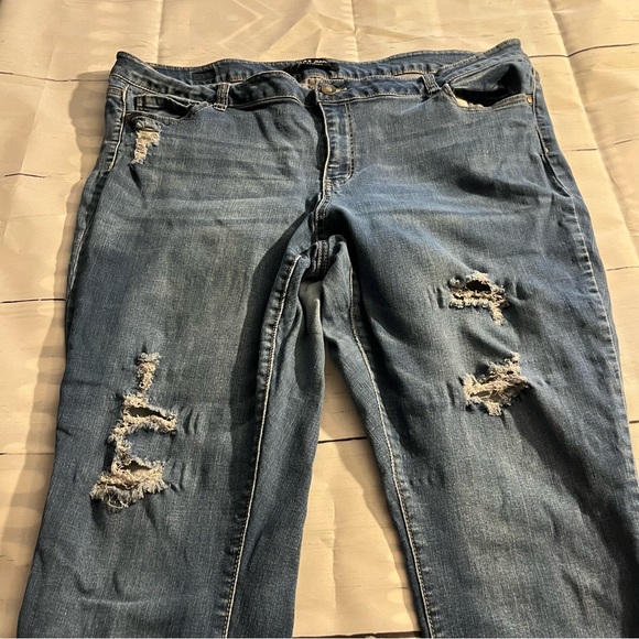 Blue Wax Stretch Skinny Distressed Jeans, Medium Wash, Size 22 - Picture 11 of 11